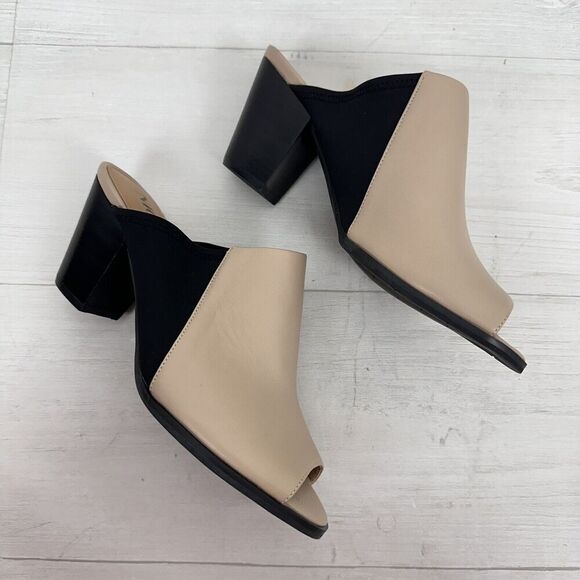 NIC+ZOE Kennedy Mule Women 8 M Tan Black Leather Peep Toe Block Heel Neutral NEW - Picture 10 of 12